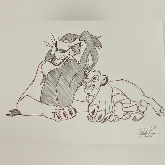 Disney Other - Disney Simba and Scar The Lion King drawing/sketch animation signed Art gift